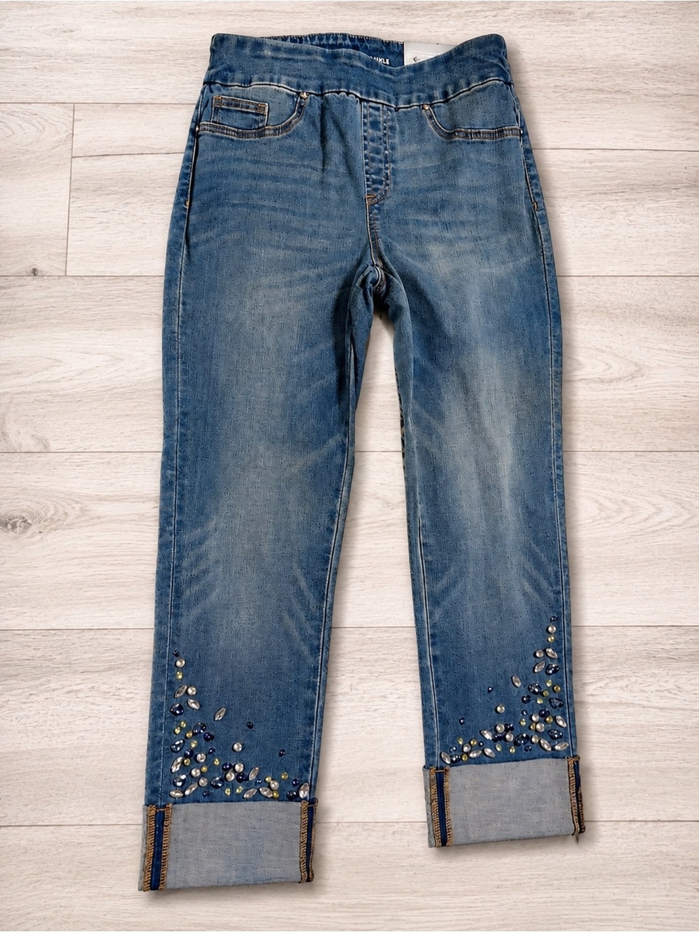 Chico's Light Blue Jeweled Cuffed Ankle Jeans